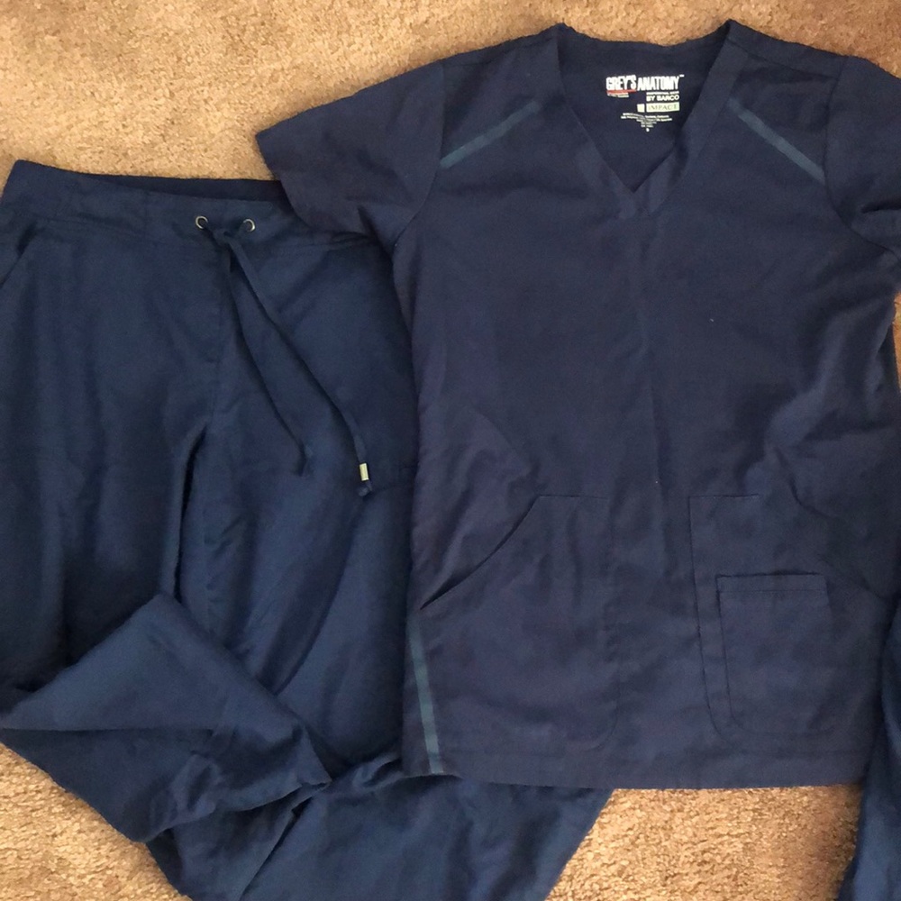 Navy blue grays anatomy scrub set